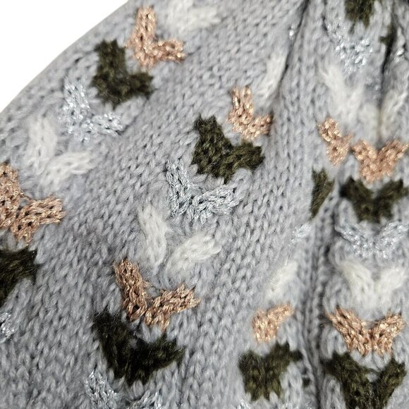 Unbranded NWT Knitted Winter Beanie With Pom Pom & Heart cable Pattern Gray - Picture 5 of 6